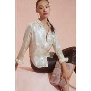 Anthropologie Pilcro Shrunken Sequin Blouse Ivory Size XS